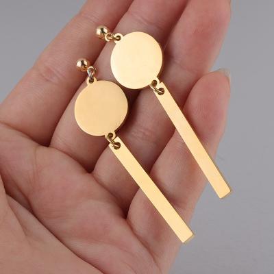 China Simple Minimalist Simple Round Rectangle Bar Drop Earrings Fashion Stainless Steel Circle Disc Dish Geometric Stud Earrings for sale