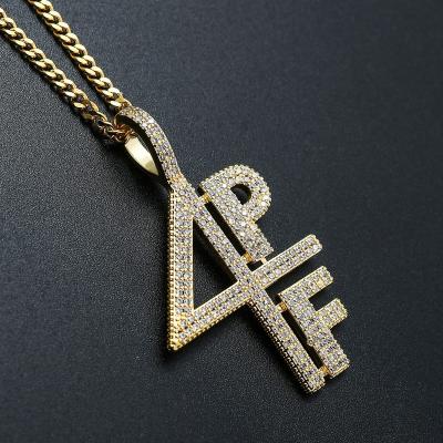 China Hotsale 18K Gold Hip Hop Jewelry Trendy Hippies Hippies Necklaces Micro Pave Set 4PF Zircon Initial Necklace For Men for sale