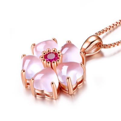 China Wholesale Trendy Rose Pink Quartz Red Zircon Peach Blossom Charm Sunflower Flower Rose Gold Color Daisy Elegant Necklace for sale