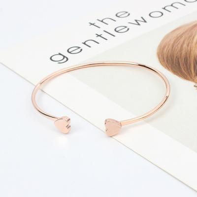 China Openable Heart 316L Brass Wire Rope Wire Brushed Matt Cuff Bracelet Fashion Double Bangle Love For Gift for sale