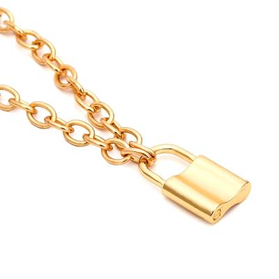 China Trendy Simple Cute Pendant Necklaces Charm Lock Jewelry Alloy Fashion Multilayer Long O Chain Necklace for sale