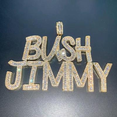 China Custom Gold CZ Square Name Jewelry Hip Hop Hitter Bling Bling Name Necklace Women Men Pendant Trendy Initial Letter Cursive for sale