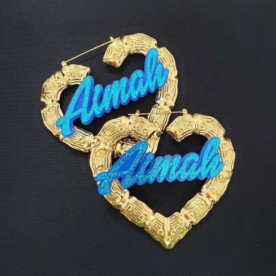 China Fashion Geometric Bamboo Heart Earrings Metal Alloy Large Acrylic Super Exaggerated Jewelry Round Name Circle Custom Earrings for sale