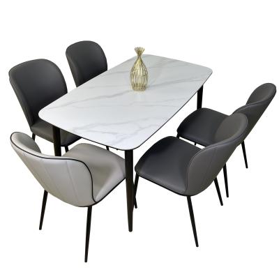 China (Other) Modern Design Adjustable Luxury Marble Scandinavian Dining Table Set 4 Seats 6 Chair Dining Furniture Set for sale