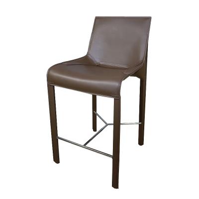 China Modern Italian Designer Leather Saddle Chair Backrest Modern Nordic Bar Chair High Stools With Metal Frame for sale