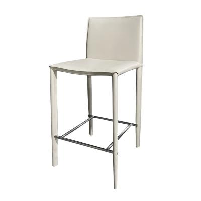 China Custom High Bar Counter Stool Cafe Furniture Modern White Stainless Steel Casual Metal High Bar Chairs Saddle Leather Modern Bar Stools for sale