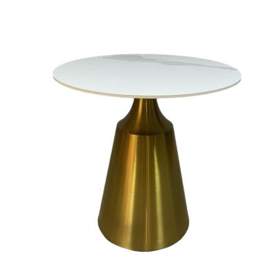 China (Others)Adjustable Industrial Chic Style Furniture Rose Gold Marble Coffee Table Chrome Plated Round Small Table for sale