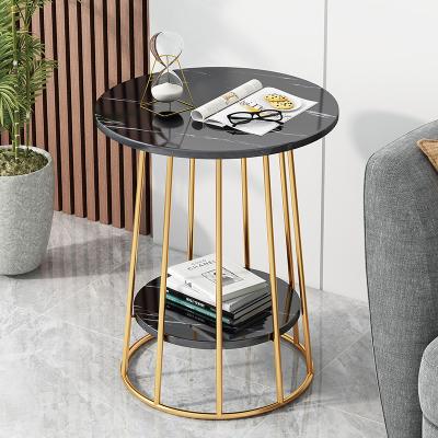 China Modern Nordic Extendable Round Marble Metal Bedside Table Lightweight Luxury Coffee Table For Living Room Bedroom Balcony Garden for sale