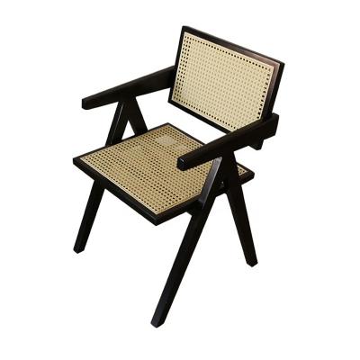 China Nordic Solid Wood Armrest Chandigarh Rattan INS Outdoor Furniture Weather Chair Wicker Medieval Designer Chair Retro for sale