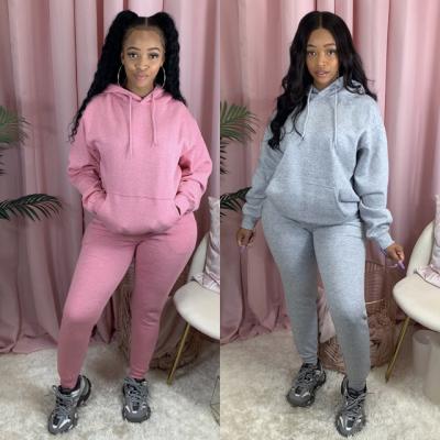 China Custom Logo GX116 QUICK DRY 2021 Winter Women's Clothing Sportswear Two Piece Set Hooded Fleece Sweatshirt 2 Pieces Set Women for sale