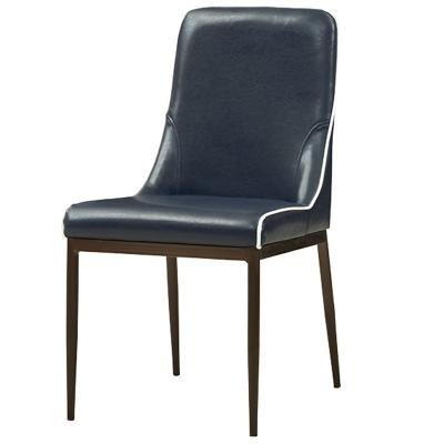 China YLX-8013 Wood Paper Finish Iron Tube Dark Blue Upholstered Dining Chair for sale