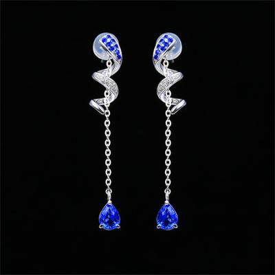 China Custom Made Real Diamond Earrings 18K Real Sapphire Jewelry White Gold CLASSIC Natural Fine Jewelry Long for sale