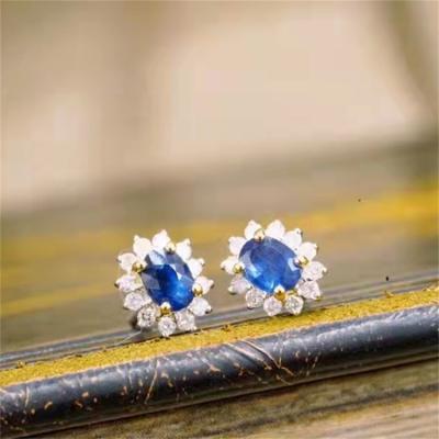 China CLASSIC Personalized Simple Sapphire Earrings Real Women Long Blue Earrings Jewelry 18k Gold Jewelry for sale