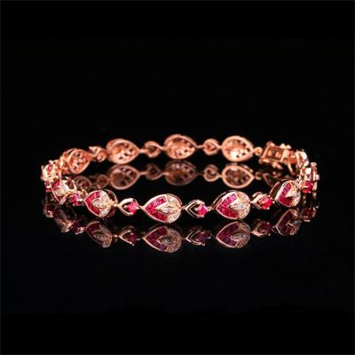 China Elegant Diamond Ruby Gemstone Wholesale Ruby Bracelet 18k Gold Trendy Genuine Bangle Bracelet for sale