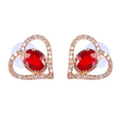 China CLASSIC Pure Natural High Quality Diamond Stud Ruby Earrings 18k Pure Natural Solid Gold Gemstone Love for sale