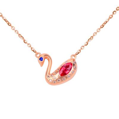 China New Vintage Design Swan Ruby Vogue Swan Pendant Necklace 18k Gold Diamond Genuine Gemstone for sale