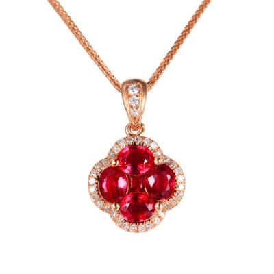 China Vintage Chinese Factory Custom 18k Gold Real Diamond Pendants Natural Ruby Necklace for sale