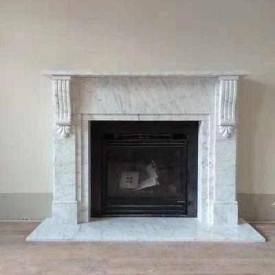 China Supplier manufacture modern fireplace marble, interior chimenea blanca de marmol Lisa, factory production fashionable fireplace marble for sale