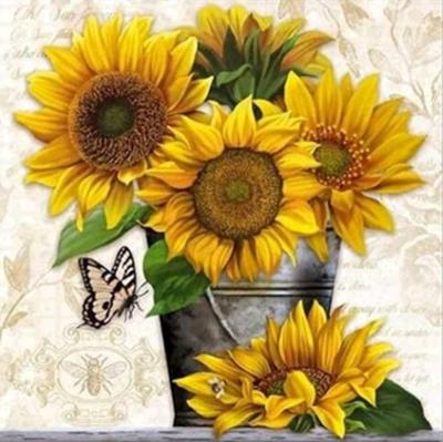 China Factory Wholesale Environmentally Friendly Art Picture Mural Home Decor Vase DIY 5D Diamond Painting Sunflower Butterfly Flower Christmas for sale