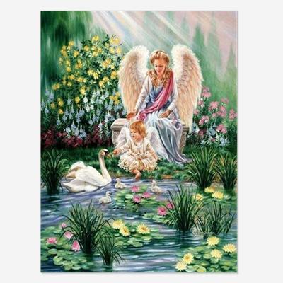 China Full Drill 5D Diamond Painting DIY Cross Stitch Kit Garden Angel Cherubs Swan Environmental Friendly Diamond Painting Rhinestone Home Decor for sale