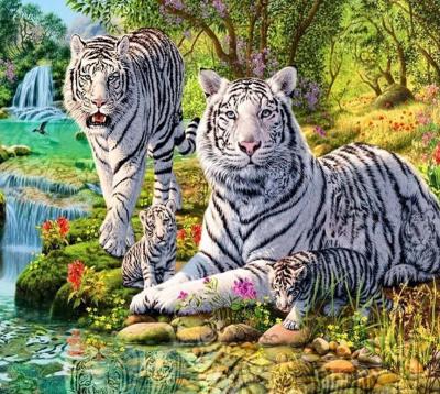 China Factory Wholesale Decorative 5D Diamond Painting Kits Tiger Family Landscape Environmental Friendly Diamond Rhinestone Children DIY Gift for sale