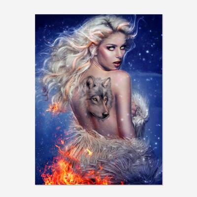 China Wholesale 5D Diamond Painting Christmas Gift Beauty Wolf Fire Picture Full Drill Square/Round Environmental Friendly Decor Home Mural for sale