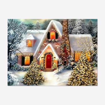 China Christmas Tree Villa Snow Drill Fashion Canvas Diamond Painting DIY Embroidery Environmental Friendly Kit 5D Diamond Painting Kids Gift Full for sale