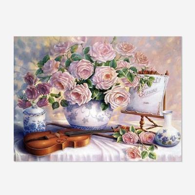 China Full Canvas Diamond Painting Flower Violin Vase Rose Cross Stitch Kits Embroidery DIY Wall Drill Room Decor 5D Environmental Friendly Fashion for sale