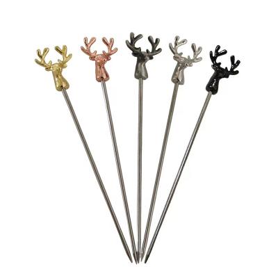 China Stocked 304 Stainless Steel deer shape design  Fruit Cocktail Martini Picks Metal Bar Accessories for sale