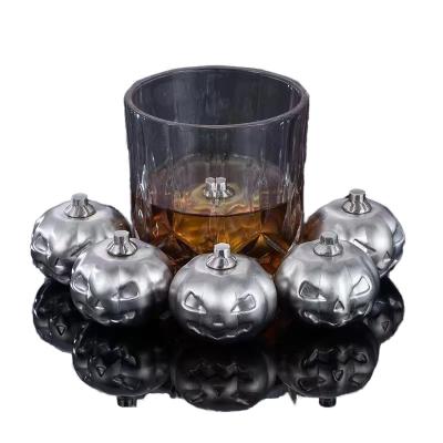 China Modern Desgin Whisky Stainless pumpkin design ice  Cube Steel Ice Stainless Steel Metal Gold Reusable Ice Cube for sale