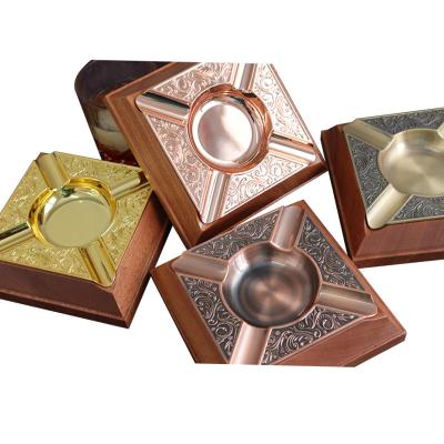 China CLASSIC Luxury Ashtray and Cigar Holder Gift Set Custom Logo Rose Gold Metal with Stainless Steel Wooden Accessories for Cigars for sale