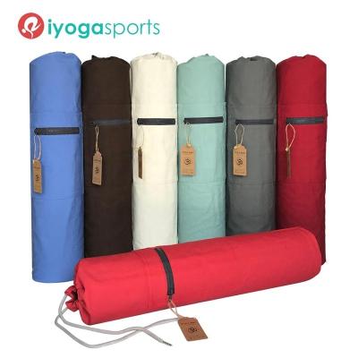 China For single organic yoga mat design 100% cotton yoga mat bag diameter 15cm size 71cm with one pocket designed by iyogasports for sale