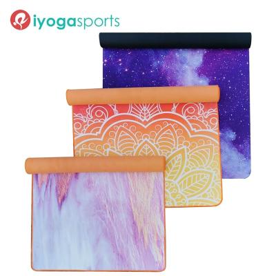 China Microfiber+Natural Rubber Printing Foldable Travel Yoga Mat Natural Rubber Yoga Mat for sale