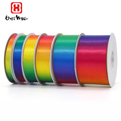 China High Tenacity 100% Polyester Satin Ribbon Rainbow Satin Ribbon Stocked For Boxes Gifting Also Can Custom Logo And Printed for sale