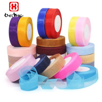 China Factory wholesale high tenacity 25mm 100% nylon organza ribbon with hand gift box box also for boxes package for sale