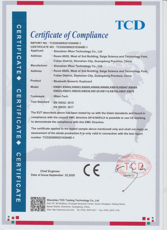 CE - Shenzhen iRton Technology Co., Ltd.