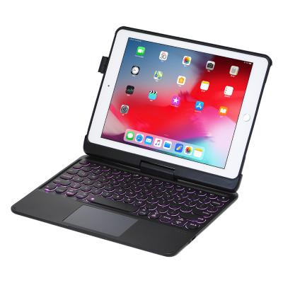 China Fashion Wireless Design 360 Degree Rotate 180 Degree Wireless Flip Backlight BT Keyboard Case with Touchpad for iPad 9.7