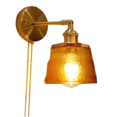 China Modern Scandinavian Postmodern Brass Wall Lamp Shade Bedside Walkway Pull Rope Hall Dining Room Glass Living Room Lamp for sale