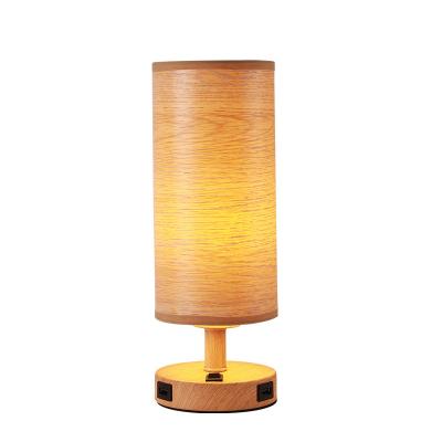 China Nordic simple modern reading modern rechargeable wood eye protection fabric cover Usb table lamp bedside living room bedroom lamp for sale