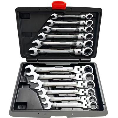 China Repair Used 12pcs flexible head Golden Ratchet wrench  72teeth Ratchet Wrench Set for Auto Repair for sale