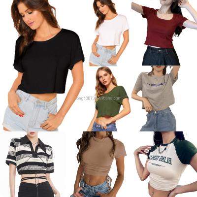 China New Style High Waist Navel Leakage Summer Anti-wrinkle Belly T-shirt Women's Loose Top Korean Version Short Half Sleeve Half Sleeve for sale