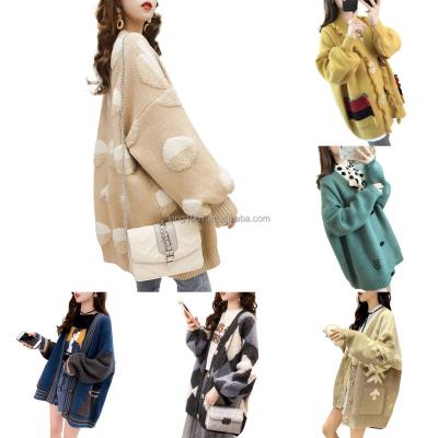 China Autumn Winter Fashion Women Long Sweaters Anti-Shrink Leopard Pockets Cardigan Sweater Vintage Cotton Knitting Female Cardigan for sale