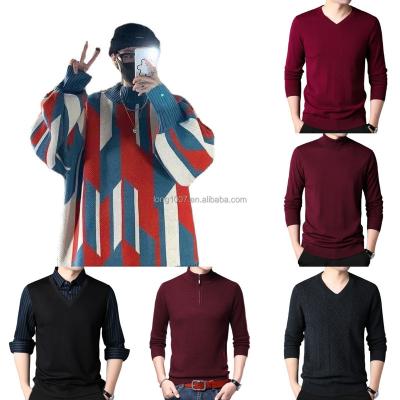 China New Winter Men's Turtle Sleeve Anti-wrinkle Casual Sweater Men's Long Neck Striped Sweater Korean Style Fashion Warm Knitted Sweater for sale