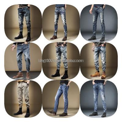 China New QUICK DRY men's jeans pleated pants color pocket zipper straight jeans male elastic cotton for sale