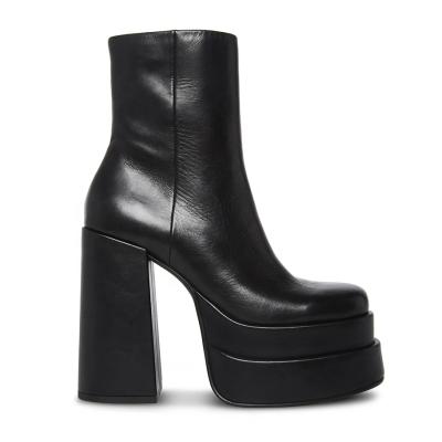 China New Latest Black Stylish Anti-slippery Sheep PU Women Leather Boots Lined Platform High Heel Ankle Boots for sale