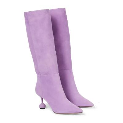 China Durable Suede Designer Style Women's Leather Strange Knee High Boots Light Purple for sale