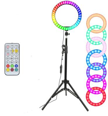 China Adjustable Tempurate RGB LED Ring Light Photography Lighting USB Dimmable Color Selfie Lamp with Tripod for Live Photo Studio Makeup Video for sale