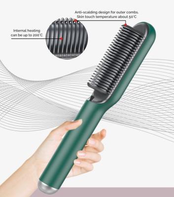 China Hotel Hair Straightener PTC Ionic Brush Heated Hair Brush With Temp Levels For All Type Fast Heat Up Ceramic Hair Straightener for sale