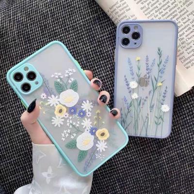 China Factory Price Anti-fall TPU PC Matte Beauty Color Custom Frosted Flower Phone Case For iPhone for sale