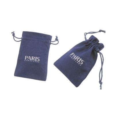 China Eco-friendly ANTI-STATIC jewelry bags pull string custom screen printing white logo thick canvas pouch with drawstring for sale